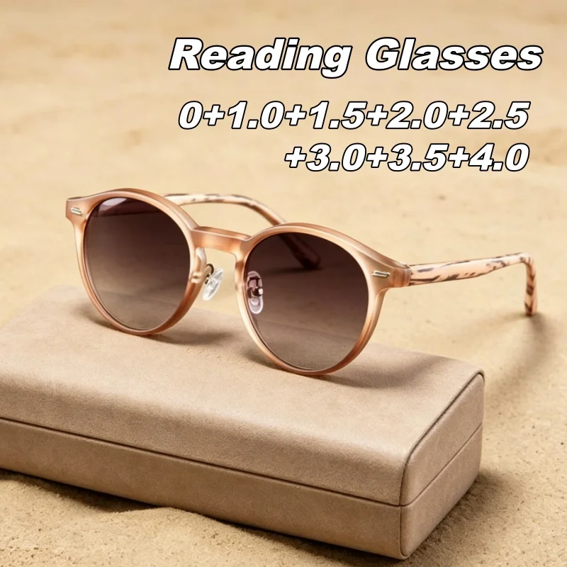 

Retro Round-Frame Sunglasses with Plus Dioptres Ultra-Lightweight HD Outdoor UV-Protective Reading Glasses for Men and Women