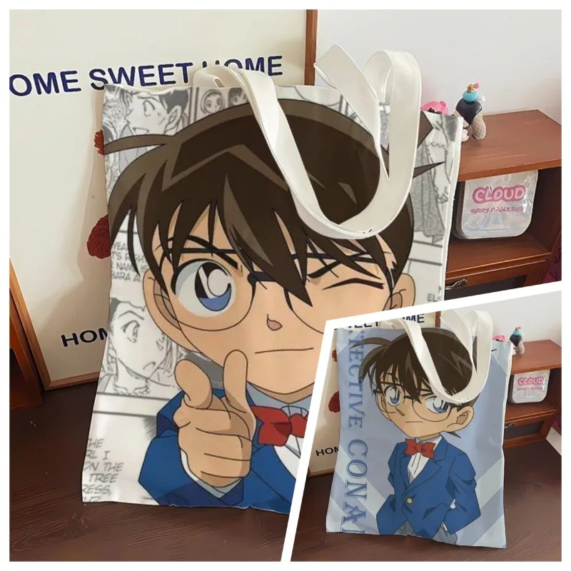 Cute Conan Anime Canvas Bag Large Capacity Student School Handbag Ins Aesthetic Casual Shopping Tote Bag For Daily Use