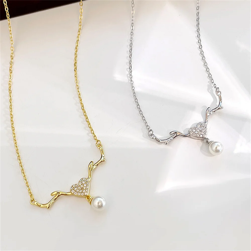 

Корейское женское ожерелье с цирконом, стерлинговое серебро S925, подвесной светильник с оленями, роскошный дизайн в виде сердца, цепочка на ключицу INS