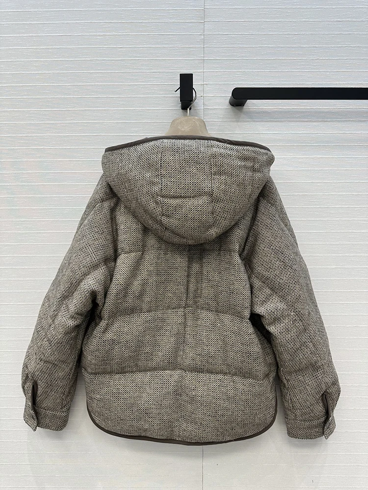 SVORYXIU خريف شتاء نمط جديد مقنعين هود صف واحد مشبك إنتاج الصوف أسفل سترة امرأة الموضة الدافئة أسفل سترة #6