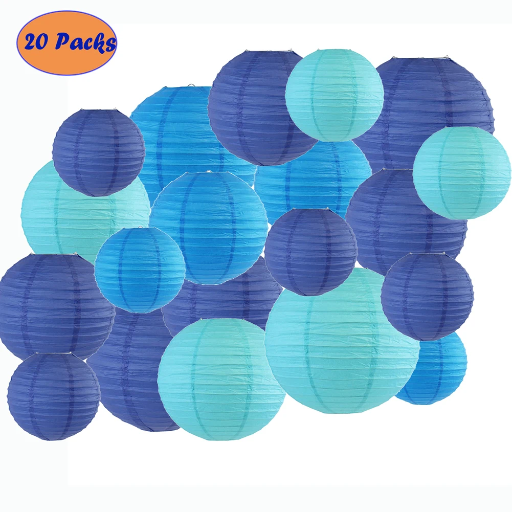 

Paper lanterns -20 Pieces Blue Lampion round ball paper lamps for weddings, birthdays, parties and events(8"10"12")