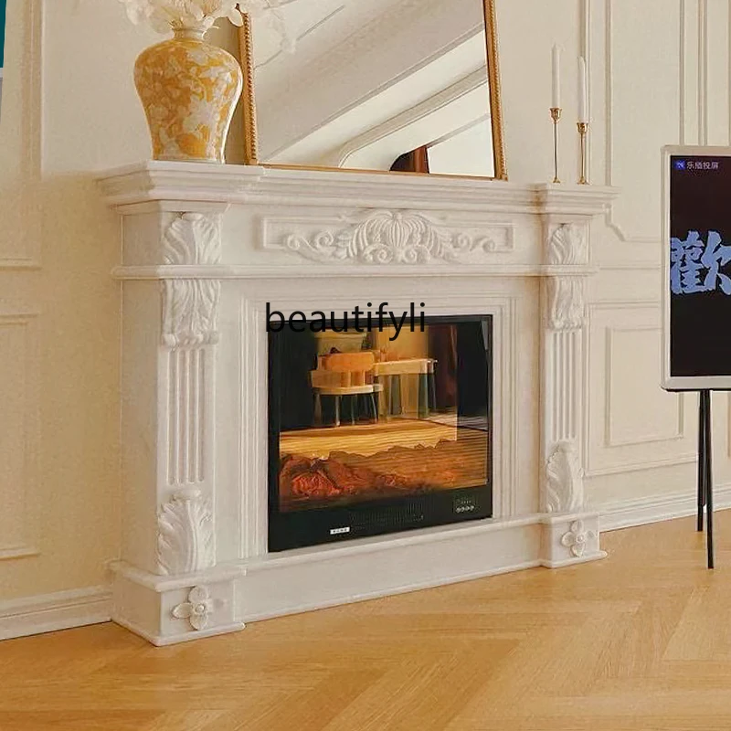 

Marble fireplace European French retro living room decorative cabinet marble stone, mantel