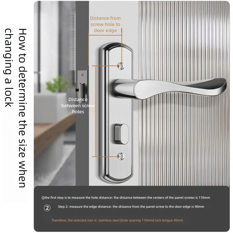 قفل باب الحمام العالمي الداخلي المنزلي - مقبض من سبائك الألومنيوم، لسان واحد