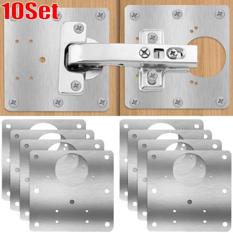 Cabinet Door Hinge Repair Plate Stainless Steel Furniture Hinge Fixing Plate Bracket Kit with Mounting Screw Hardware Tools