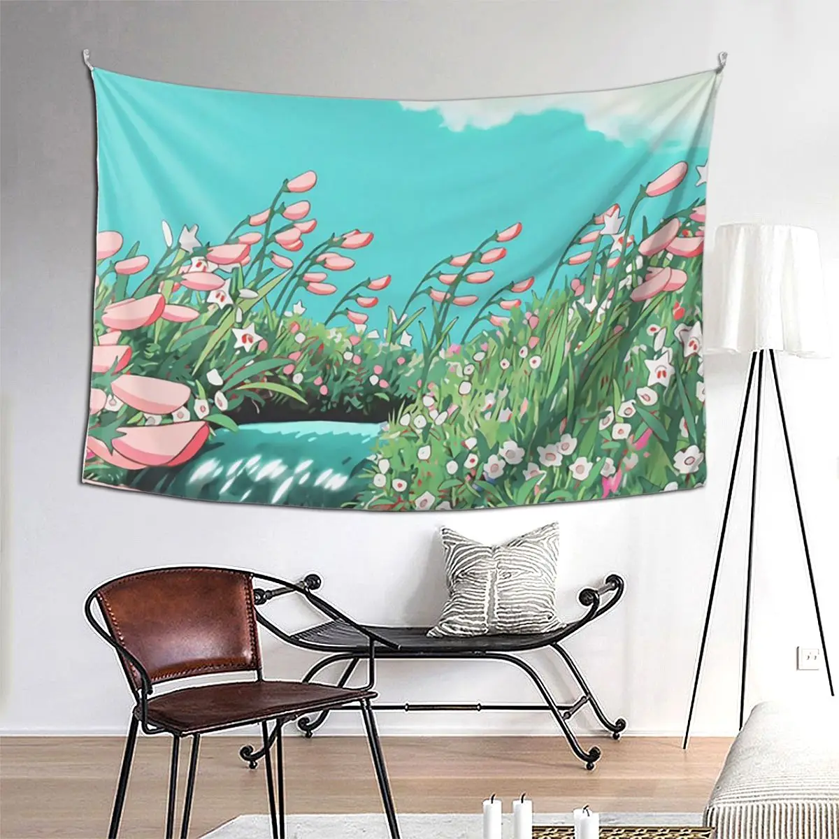 

Аниме цветы в реке пейзаж гобелен хиппи настенный эстетический гобелен для украшения дома для спальни, общежития