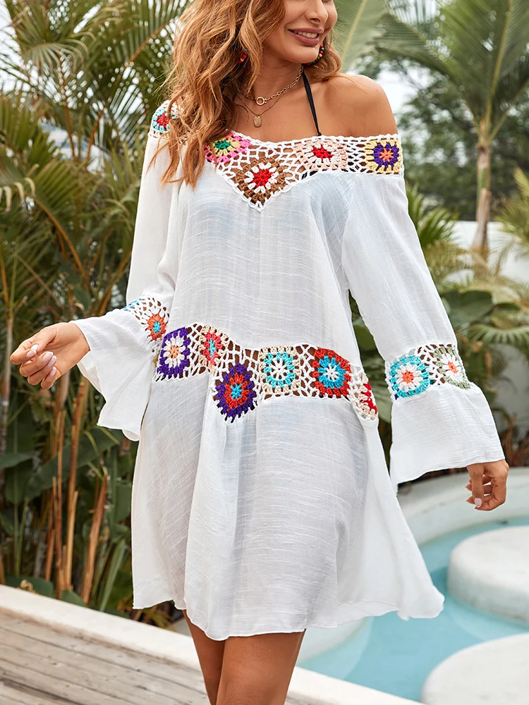 여성 섹시한 크로 셰 뜨개질 비치 커버 업 여름 커버 긴 니트 비치웨어 수영복 업 비치 드레스 여름 수영복 비치웨어