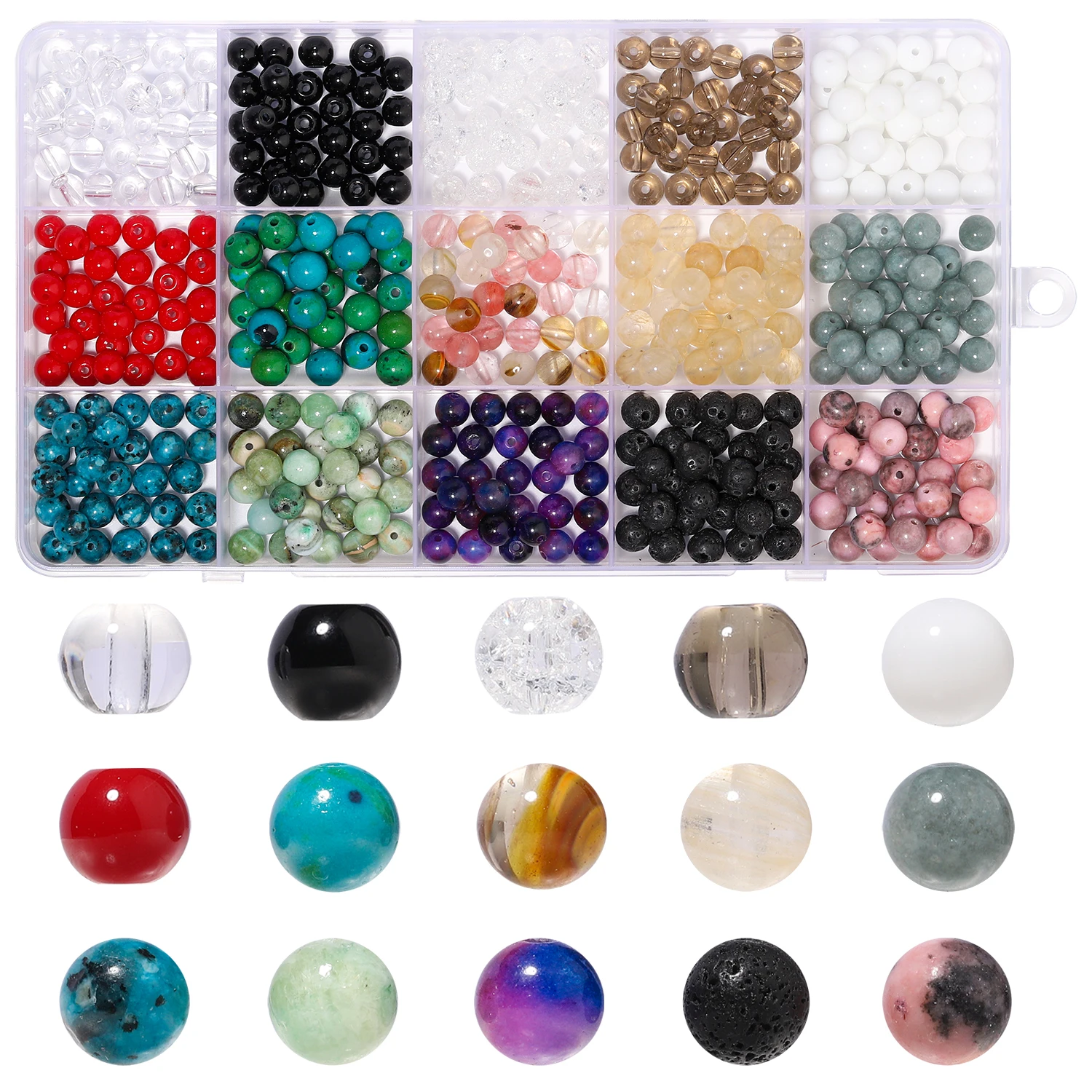 15 شبكة/صندوق 6 مللي متر مجموعة خرز الحجر الطبيعي الجزع البركاني الحمم البركانية فضفاض خزر عازل عدة للمبتدئين صنع القلائد سوار ذاتي الصنع #1