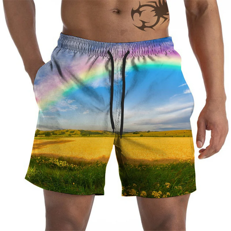 Artistic Pigments Graphic Beach Shorts For Men Colorful 3D Printed Board Shorts Summer Short Pants Loose Swim Trunks Streetwear