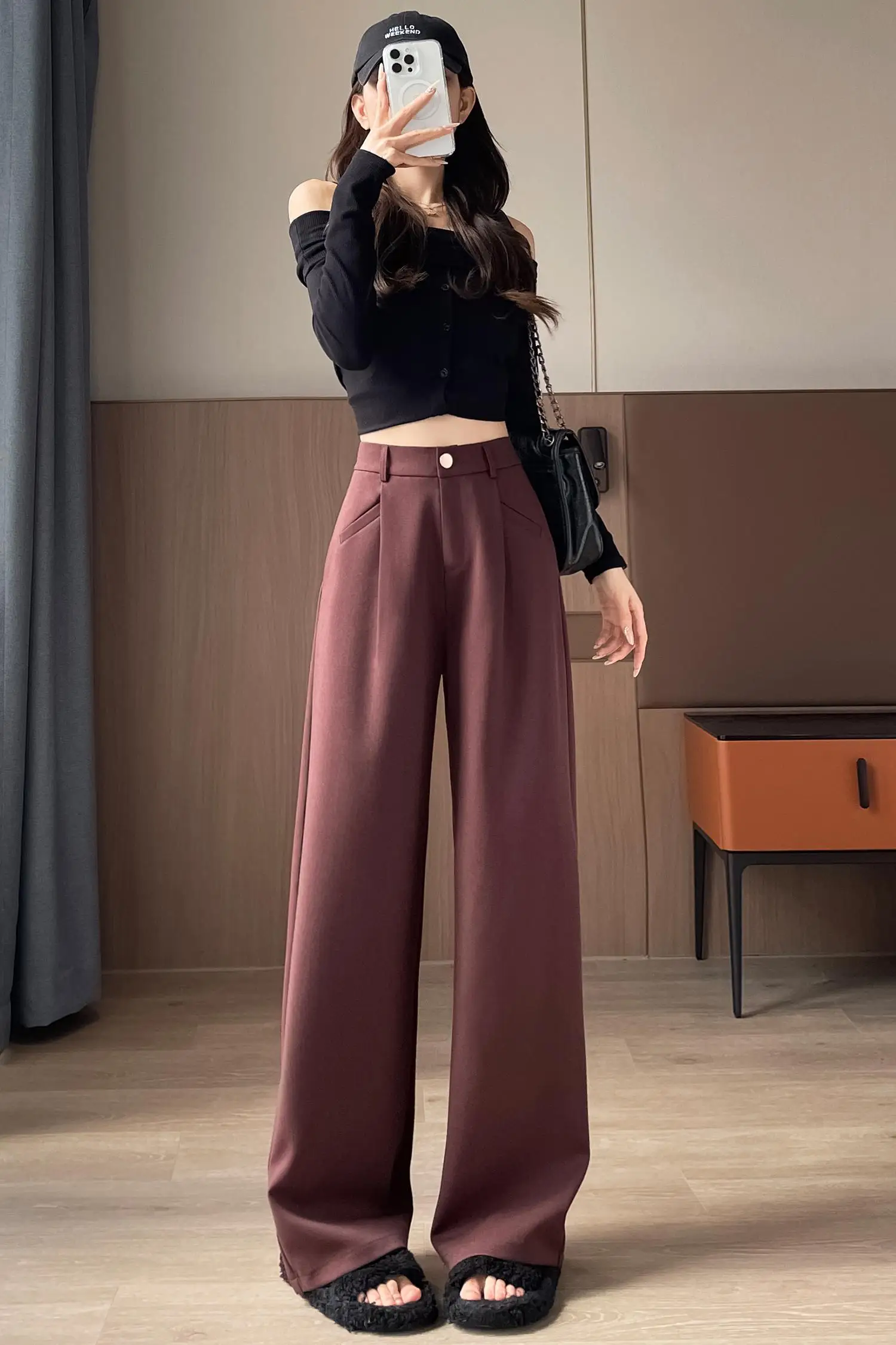 Seoulish Autumn Elegant Women\'s Wide Leg Pants 2024 New Korean Solid Button Casual Loose Office Full Length Trousers Female