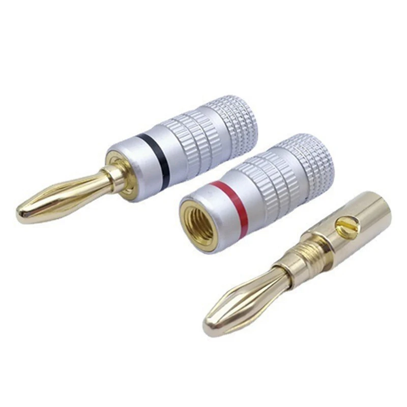 12 Pcs 4Mm Audio Jack Connector Banana Plugs Audio Jack Connector, 24K Gold Dual Screw Lock Speaker Connector Easy To Use