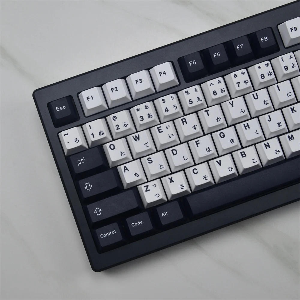 Imagem -02 - Gmk Keycap Mínimo Preto e Branco Japonês Keycaps Tintura Sublimação Pbt Keycap Conjunto para Teclado Mecânico 129key