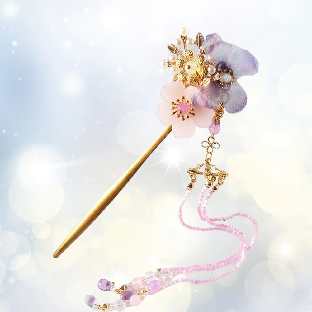 

Flower Hair Stick Barrettes Classical Hairpin Chinese Clips for Woman Tassel Miss