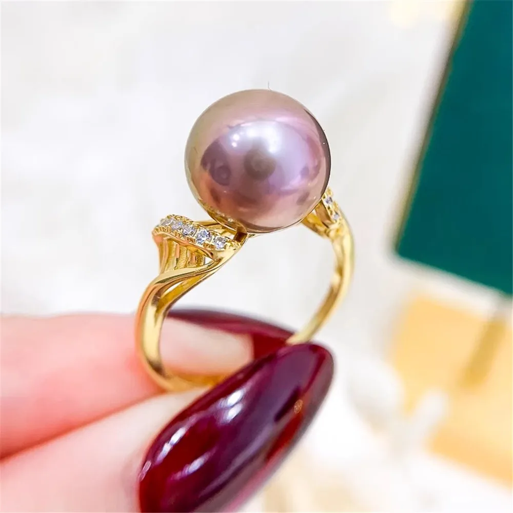 

DIY Pearl Mini Accessories S925 Pure Silver Ring Empty Set K Gold Edition Ring Silver Set Fit 10-12mm Round Beads Z241