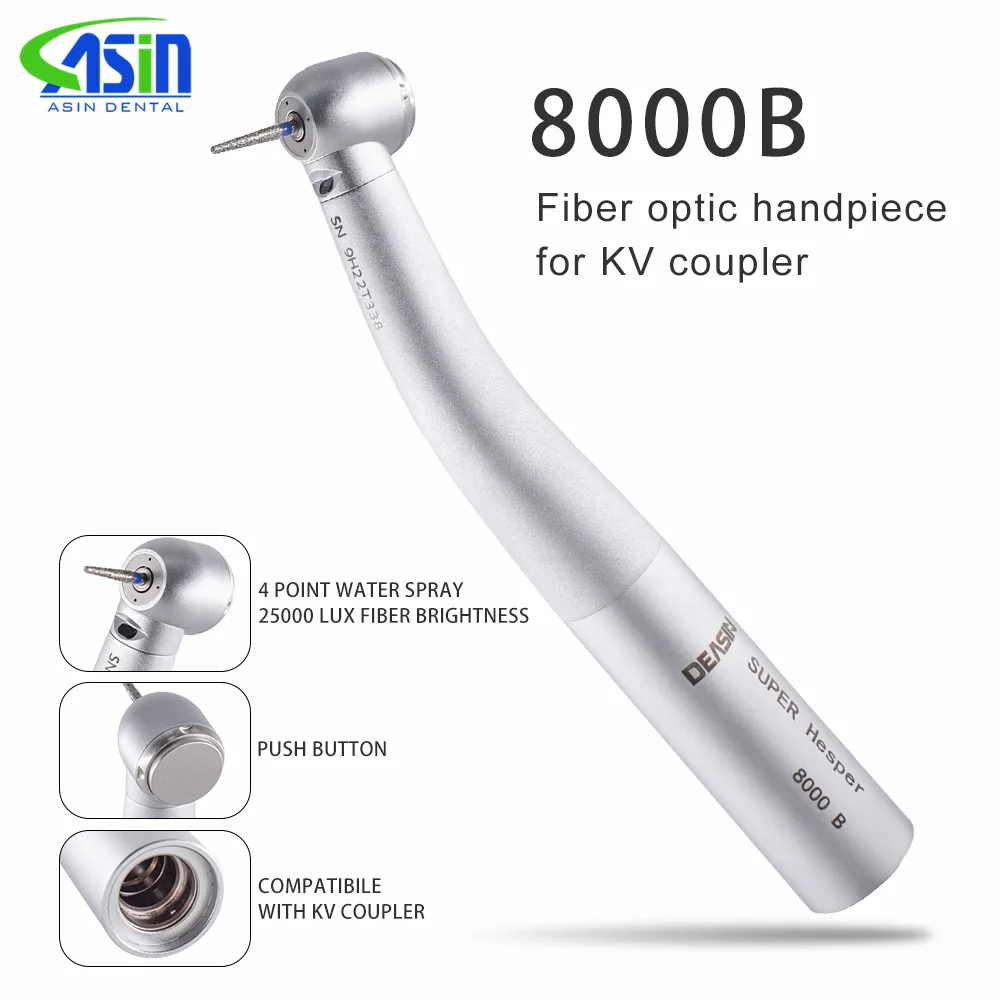 8000B Dental Fiber Optic Handpiece Torque Head Air Turbine Ceramic Bearing Dentist Tool Compatible with KAVO 6 Hole Connectors