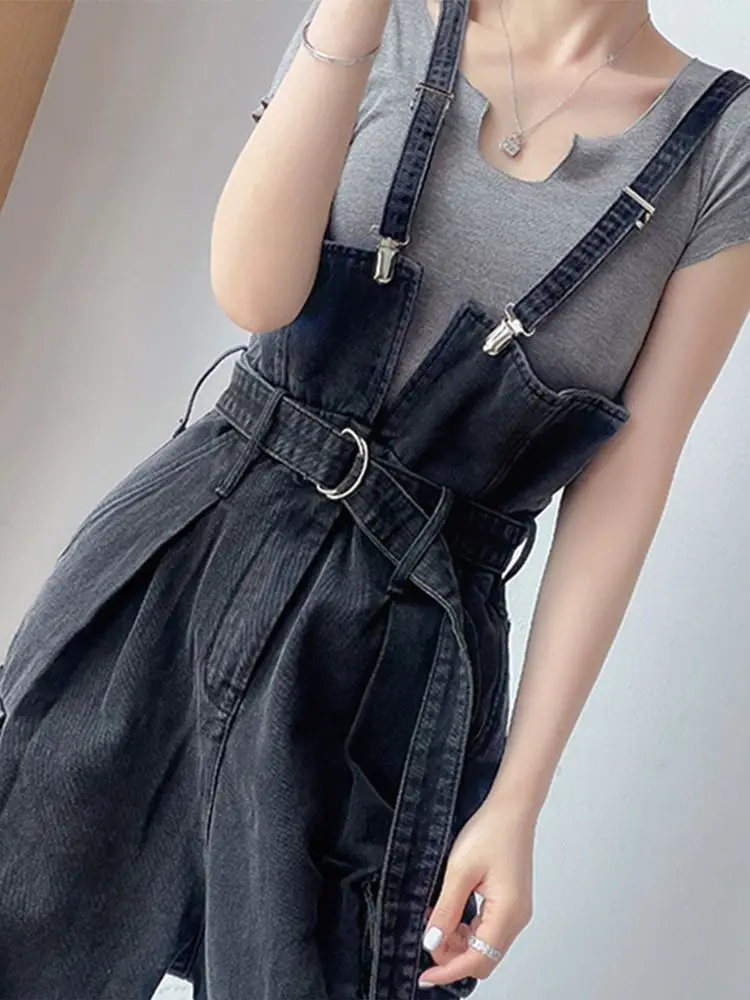 Cargo Jumpsuits Women Denim Baggy Vintage Leisure Chic Straight Bodycon Pure Washed Clothing Age-reducing Instagram Streetwear