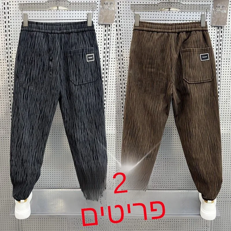 Men's Loose Fit Fleece Lined Drawstring Waist Casual Trousers Korean Style Street Fashion Autumn Winter Youth Polyester Fiber