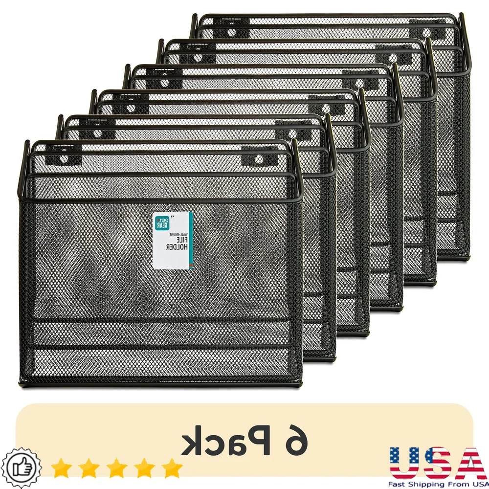 6 Pack Wall Mount Metal Mesh File Holder 3 Tier Document Organizer Efficient Desk Storage Lightweight Durable Office Supplies