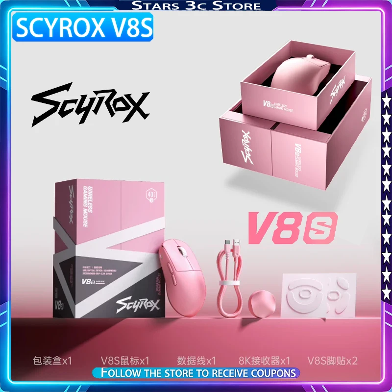 Scyrox V8s Wireless Mouse Dual 8K 3950 Lightweight Claw-grip Design for Small To Medium Hands Low Latency Gaming Mouse Gamer