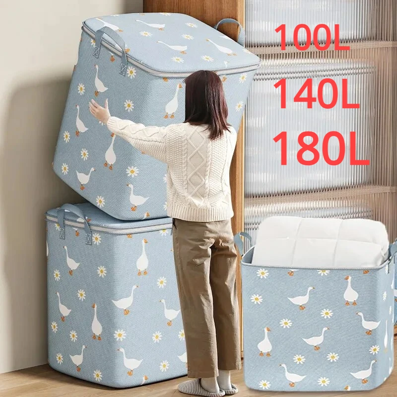 

100L/140L/180L Clothes Quilt Storage Bag Household Large Capacity Quilt Storage Box Wardrobe Non-woven Clothing Moving Luggage