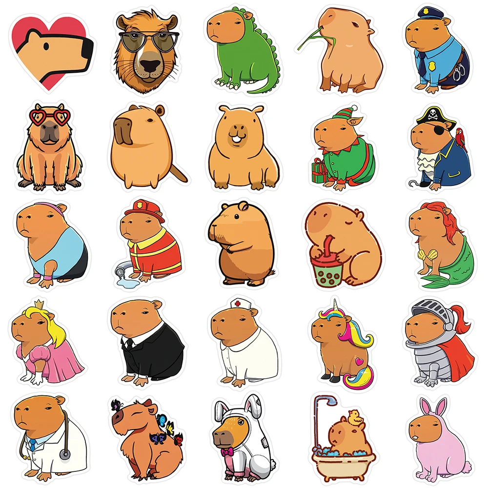 10/30/55pcs Cute Capybara Cartoon Stickers Funny Animals Graffiti Decals DIY Phone Case Skateboard Notebook Sticker for Kids Toy