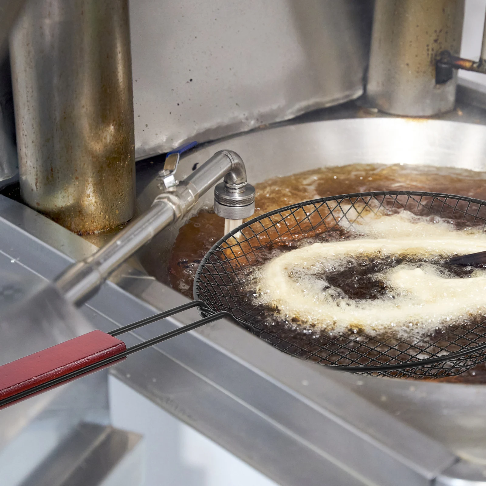 

2Pcs Durable Stainless Steel Folding Grill Basket Heat Resistant Wooden Handle Bbq Grilling Accessory Round Wire Basket