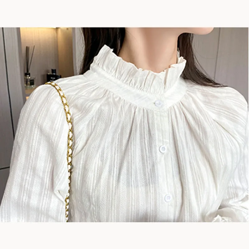 White Blouse Women 2024 Spring Stand Collar Long Sleeve Shirt Sweet Japanese Shirt Casual Ladies Tops Korean Fashion Female Wear