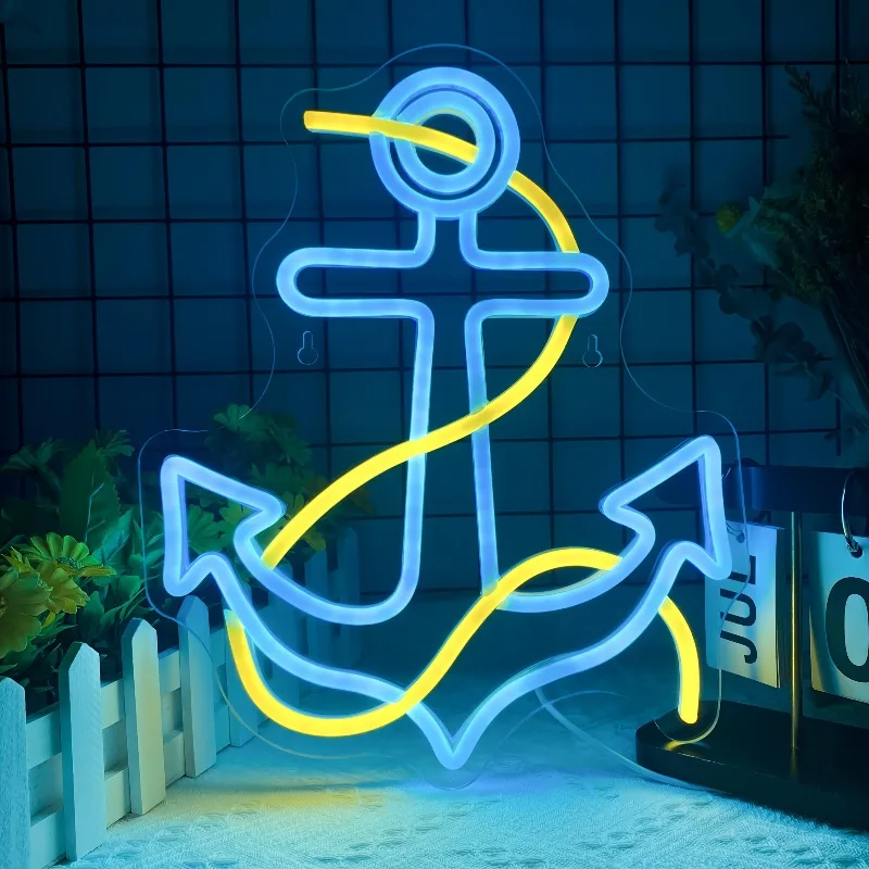 

Светодиодный неоновый светильник Blue Anchor с регулируемой яркостью - настенный декор с питанием от USB для спален, пляжных вечеринок, баров, мероприятий в морском стиле и многого другого.