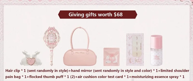 Flower Knows Makeup Gift Set Lip Cream,Blush,Cushion BB Cream,Brightening Concealer,Hydrating Essence & Cosmetic Bag All-in-One