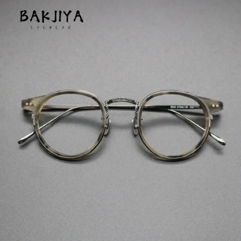 

Vintage Handmade Acetate Titanium Round Eyeglasses Frame High Quality Men Women Fashion Tortoiseshell Rim Myopia Glasses Eyewear