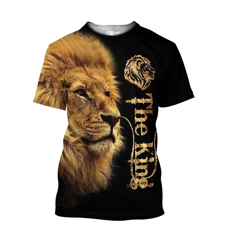 Jesus Cross Lion 3D Printed T-shirt Crusader Templar Men's Fashion Crew Neck Short Sleeve Handsome Personality Casual Daily Top