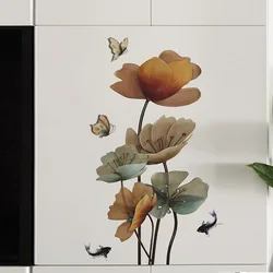 Chinese Style Lotus Carp Wall Sticker Living Room Background Decoration Wallpaper For Entrance Decor Self-adhesive Home Decals