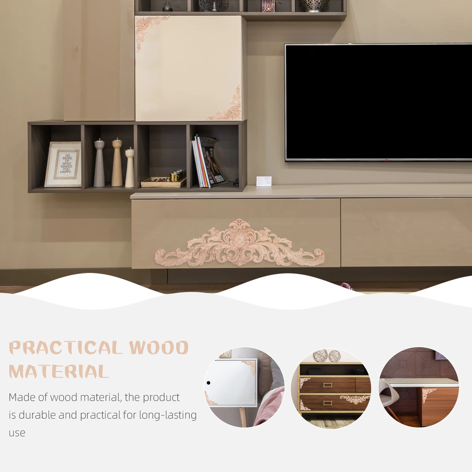 

5pcs Wood Carved Appliques Unpainted Diy Wooden Decals For Bed Door Cabinet Decor Furniture Applique Carving Decor Handicraft