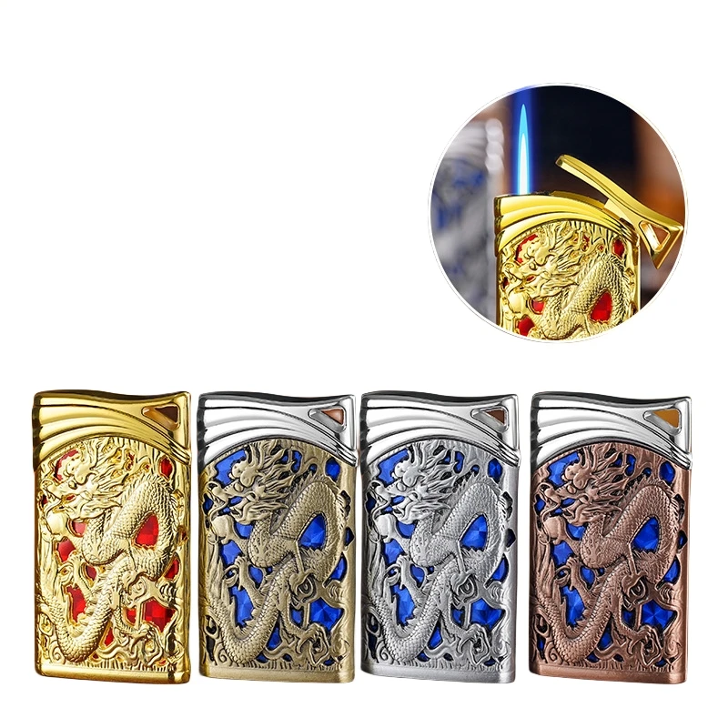 

Zodiac element relief craftsmanship hollowed out divine dragon inflatable windproof blue flame direct charging lighter