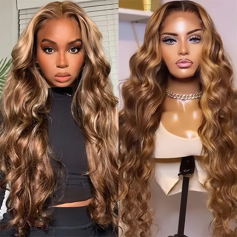 Highlight Colored 200 Density 13x6 Hd Lace Front Wig 100% Brazilian Body Wave Human Hair Cheap Wigs for Women on Clearance Sale