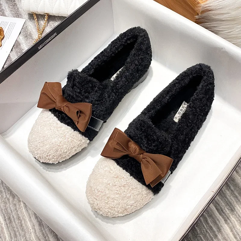 Mao Mao shoes women wear in autumn and winter, one pedal, Doudou shoes, plush platform cotton shoes 4538