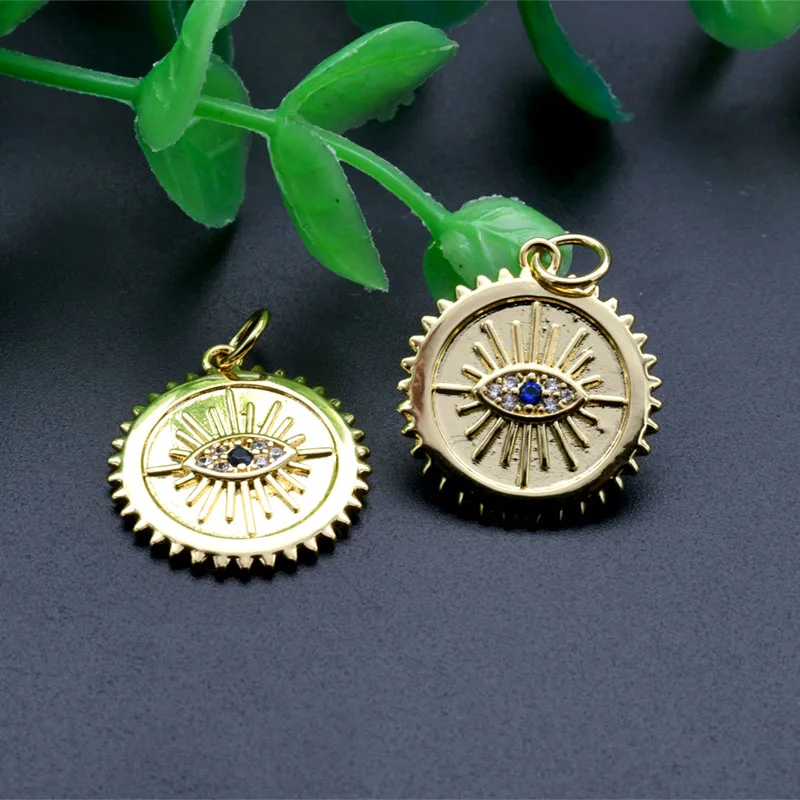 Charms for Jewelry Making Bulk Color Remain Gold Plated Blue CZ Setting Evil Eye Pendant for DIY Women Necklace