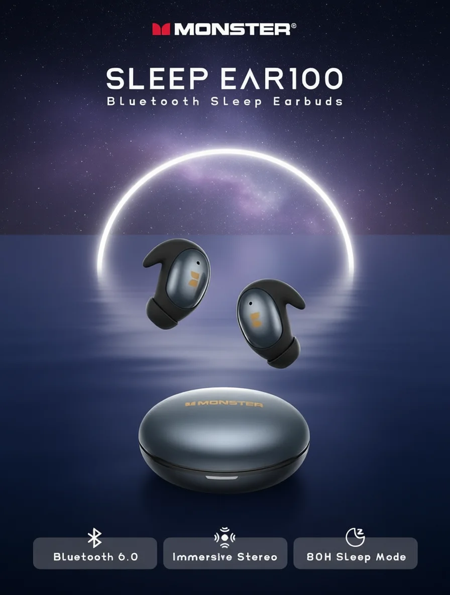 Monster Passive Noise Canceling Sleep Earphone Bluetooth 6.0 Sleep Earbuds for Side Sleepers Hifi Stereo TWS Wireless Headphone