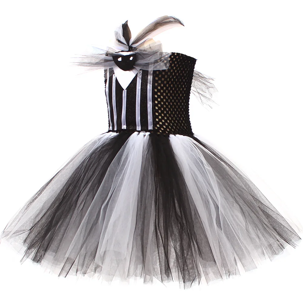 Gotisches Geister-Tutu-Kostüm für kleine Kinder, schwarz-weißes Tüllkleid, volle Socken, Stirnband für Süßes oder Saures, Schule, Bühne, Faschingskostüm – Detail 8