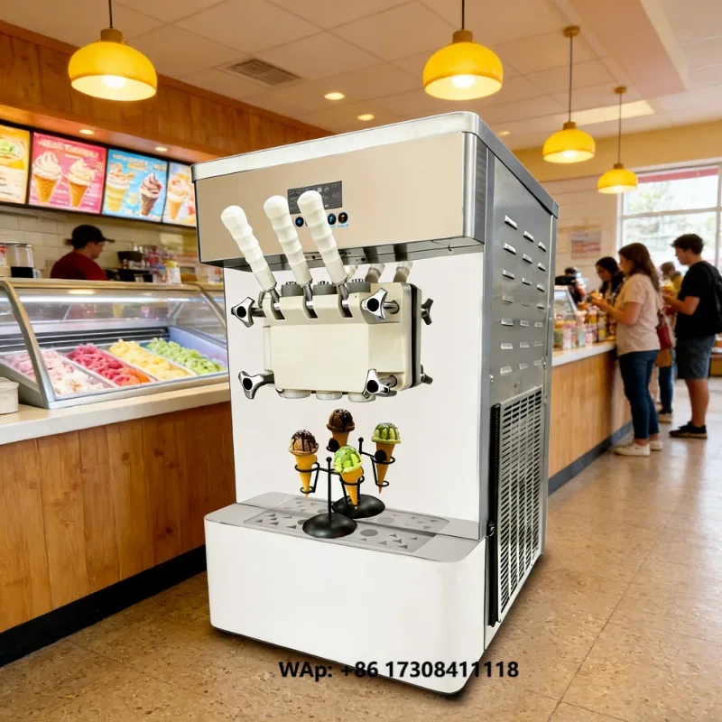 20~ 25L/H Commercial Automatic Ice Cream Machine Compressor Desktop Three Flavors Soft Ice Cream Machine