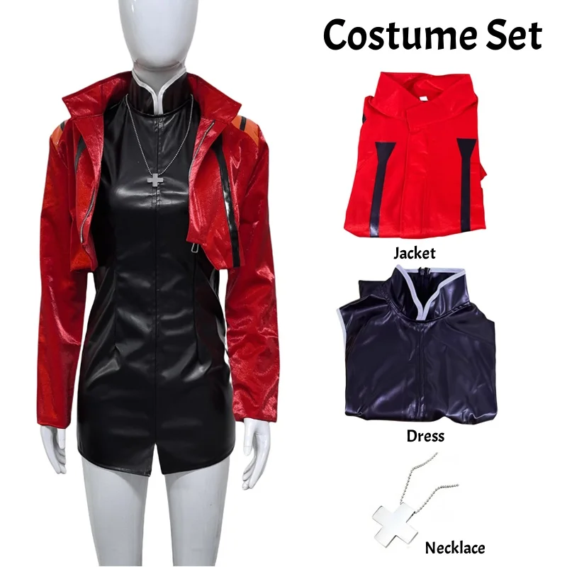 Katsuragi Misato Cosplay Kostuum Anime EVA Katsuragi Misato Cosplay Rode Jas Jurk Uniform Halloween Party Kostuum Voor Vrouwen