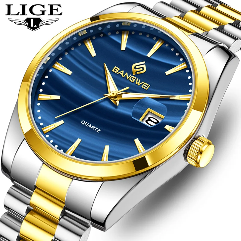 

Мужские кварцевые наручные часы BANGWEI, стальные мужские часы с автоматической датой, водонепроницаемые, светящиеся, роскошные модные часы для мужчин + коробка