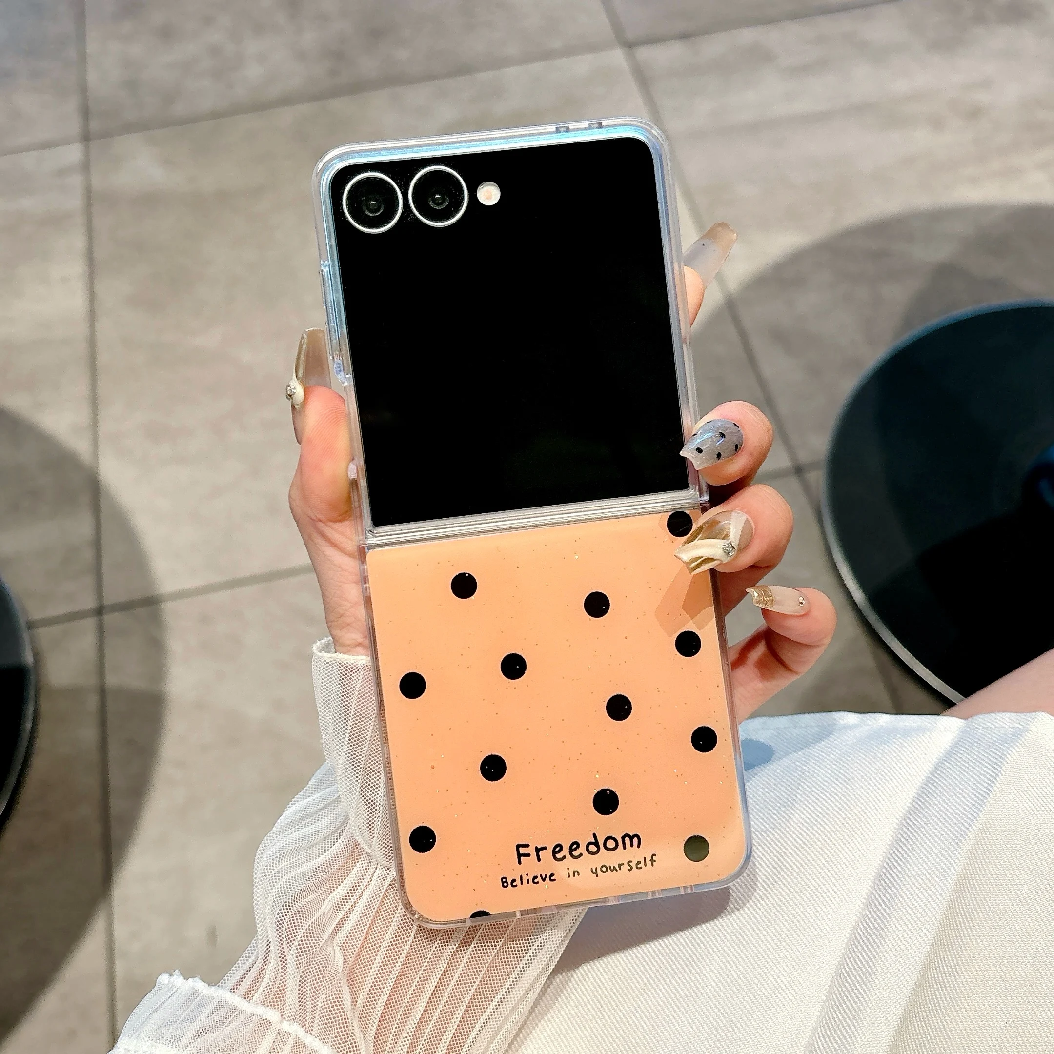 هاتف بنقطة موجة بلون سادة مع حافظة لهاتف سامسونج جالاكسي Z Flip 7 6 5 4 3 غطاء خلفي واقٍ لهاتف ZFlip6 ZFlip7