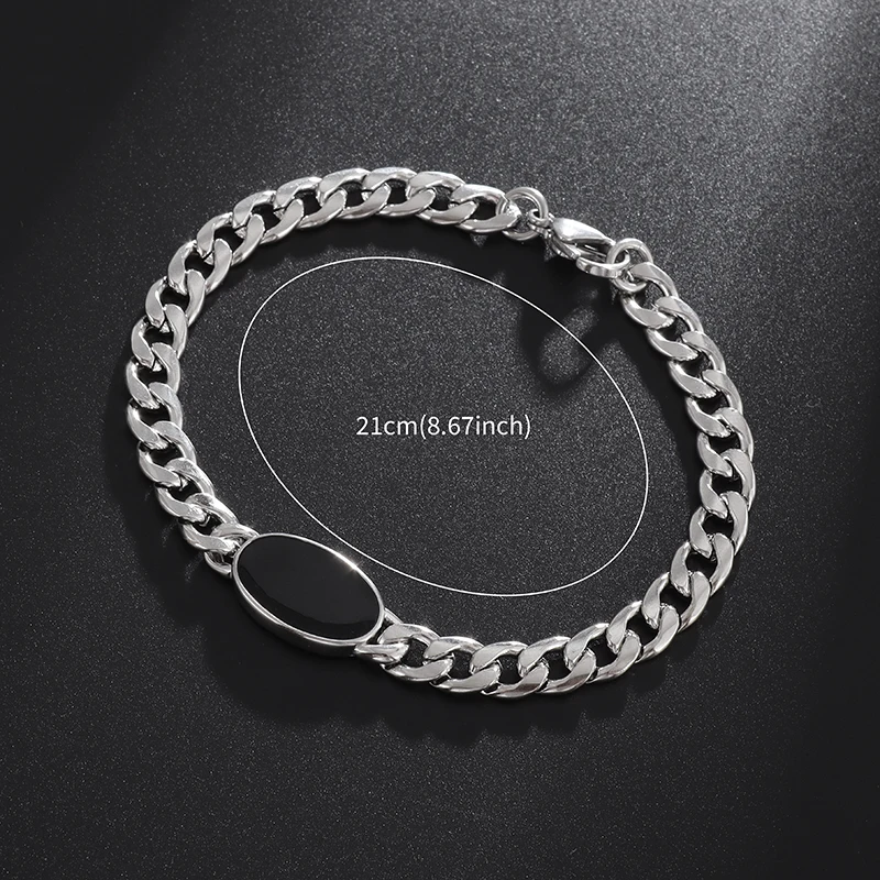 Men\\\'s Popular Stainless Steel Cuban Chain Bracelet Black Zircon Charm Cool Street Party Jewelry Gift