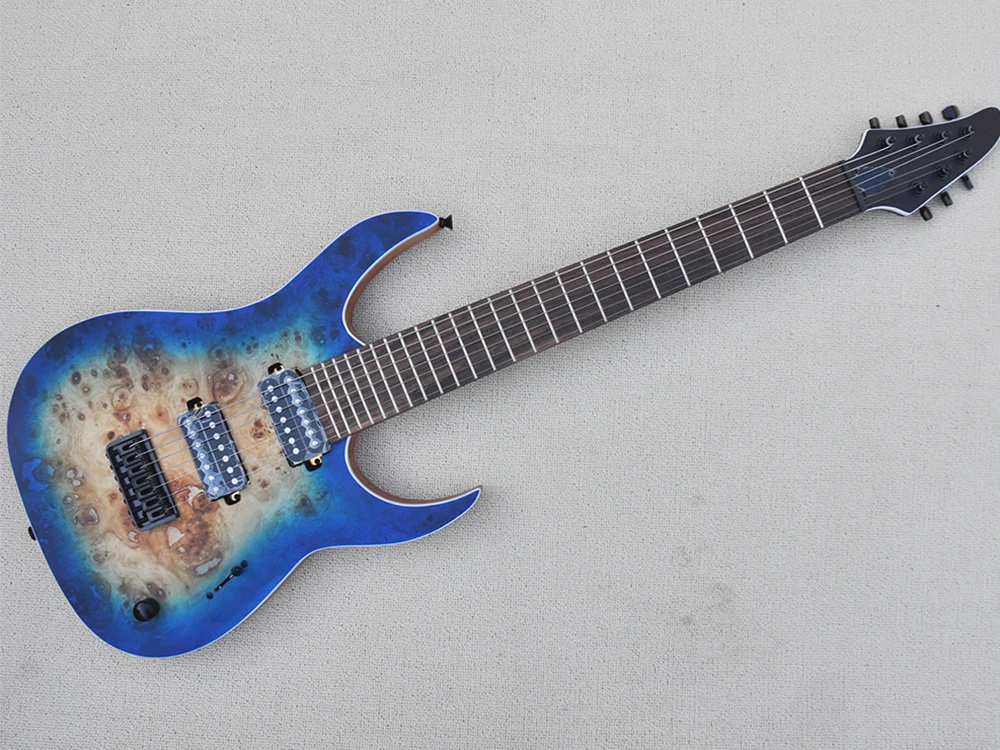 

7 Strings Blue Electric Guitar with Burl Maple Veneer,24 Frets,Rosewood Fretboard