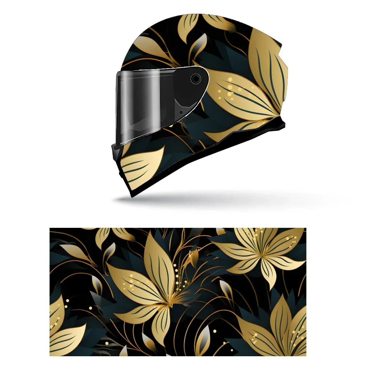

Golden Antique Floral Pattern Full Helmet Wrap Sticker Motorcycle Helmet Racing Graphic Decal Vinyl Wrap Helmet Decor Sticker