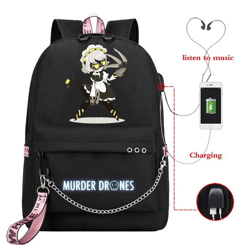

Рюкзак с героями мультфильмов «Убийство дронов», женский и мужской повседневный рюкзак с зарядкой через USB, дорожный рюкзак для мальчиков и девочек, аниме «Убийство дронов», школьные сумки Mochila