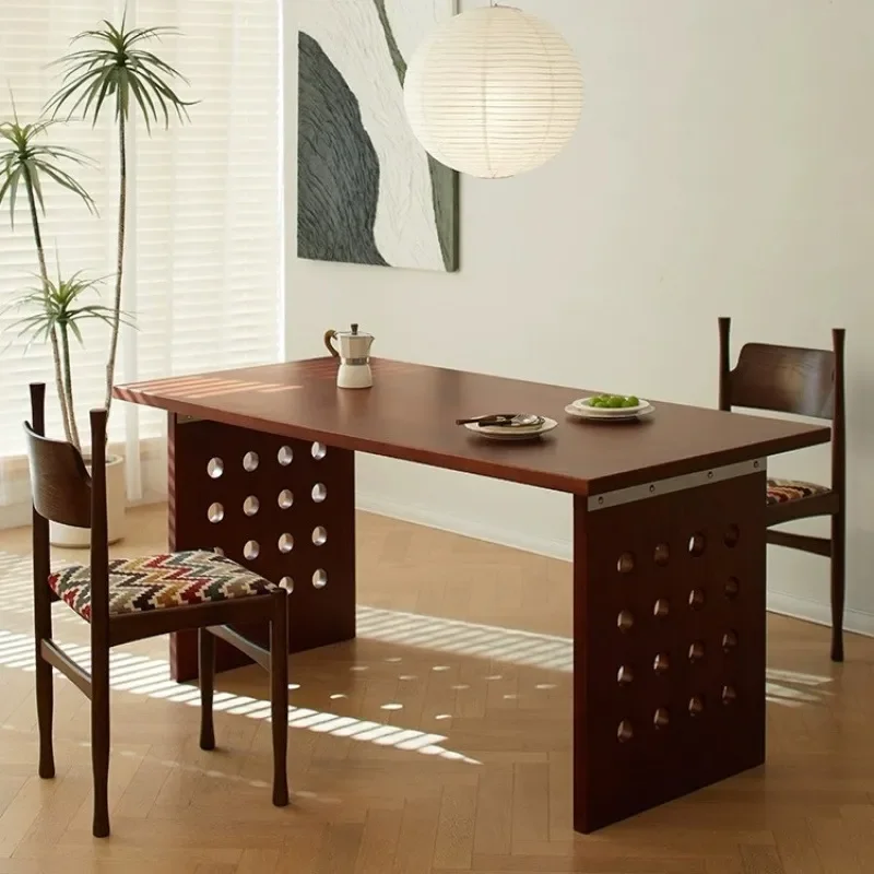 Retro Solid Wood Hole Dining Table Nordic Small Apartment Designer Workbench Household Ancient Log Long Table