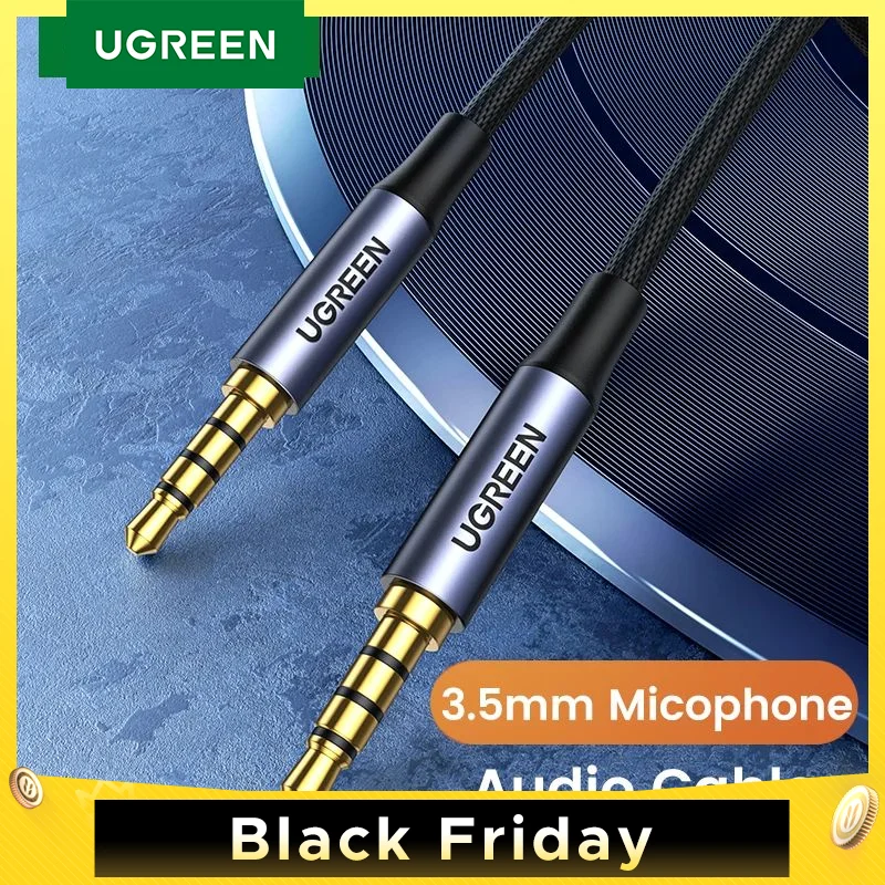 UGREEN 3.5mm Aux Cable 4 Pole TRRS 4-Conductor Auxiliary Male to Male Stereo Jack HiFi Support Microphone Function Audio Cable