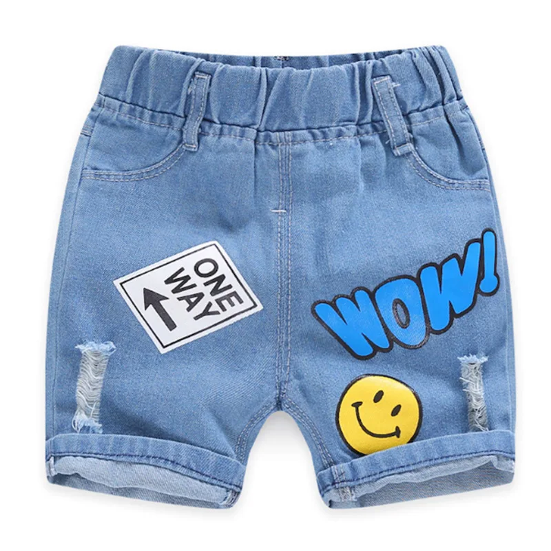 Boy Summer Shorts Kids Casual Denim Jeans Children Knee Length Pants Infant Fashion Torn Trousers Baby Elastic Waist Shorts