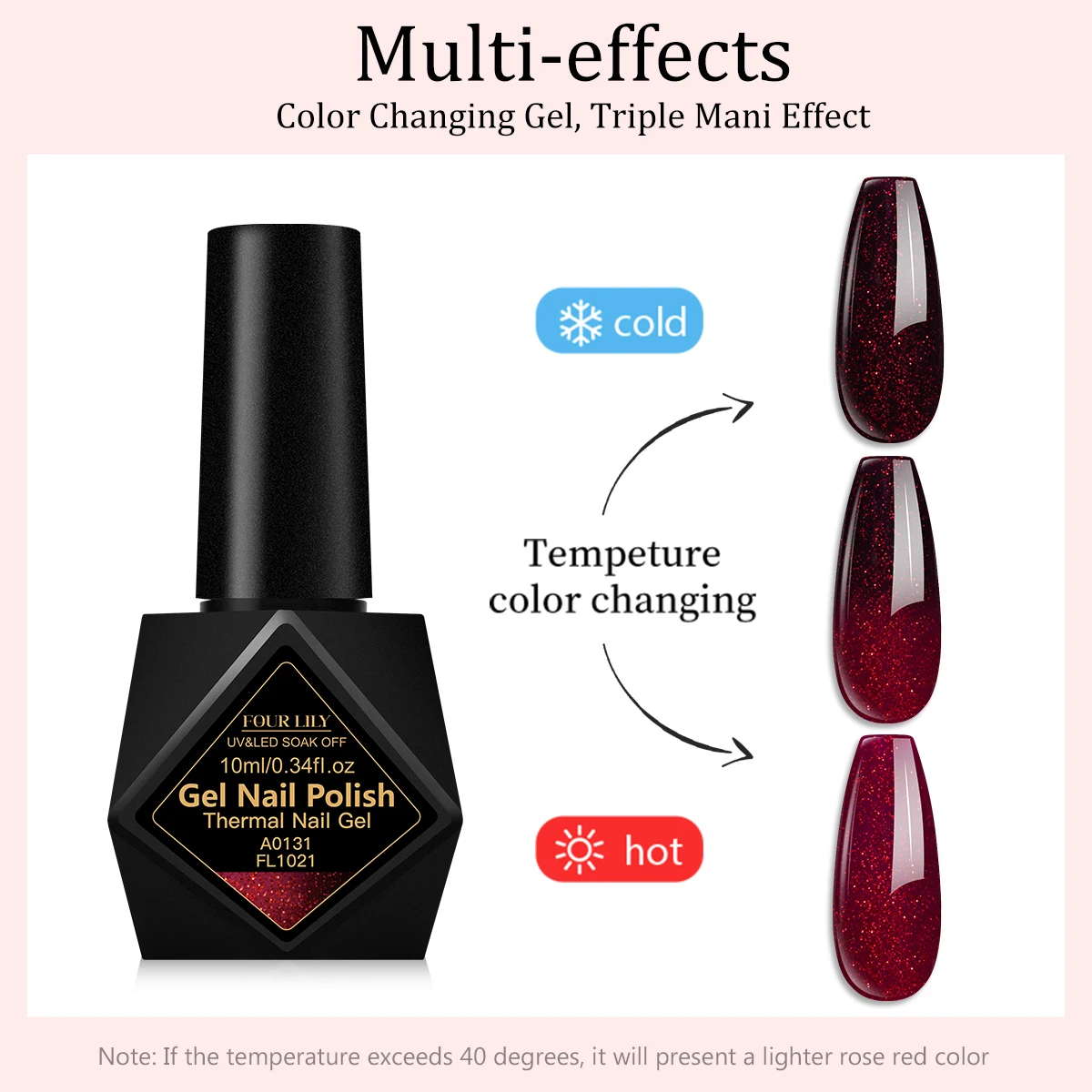 Roter Glitzer Thermischer Gel-Nagellack 2 Schichten Temperatur-Farbwechsel Abziehbarer UV-Gel Nagelkunst Lack Design Nagelzubehör – Detail 11